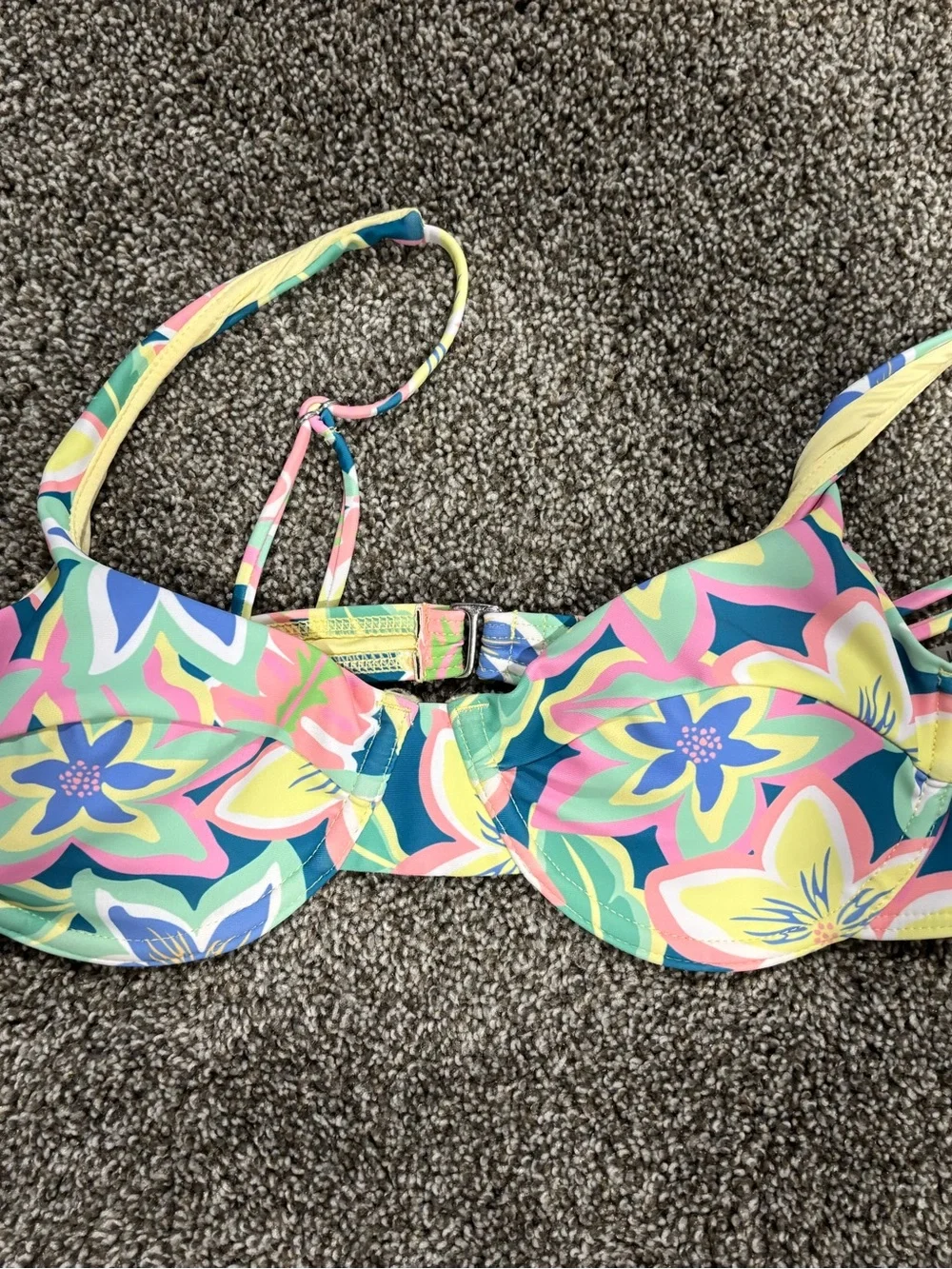 surf style Floral Print Bikini Set in Teal, Yellow, Pink